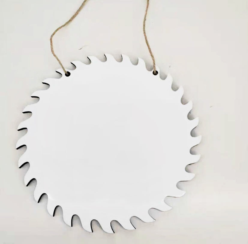 sublimation sign with pre drilled holes and twine for hanging on white background