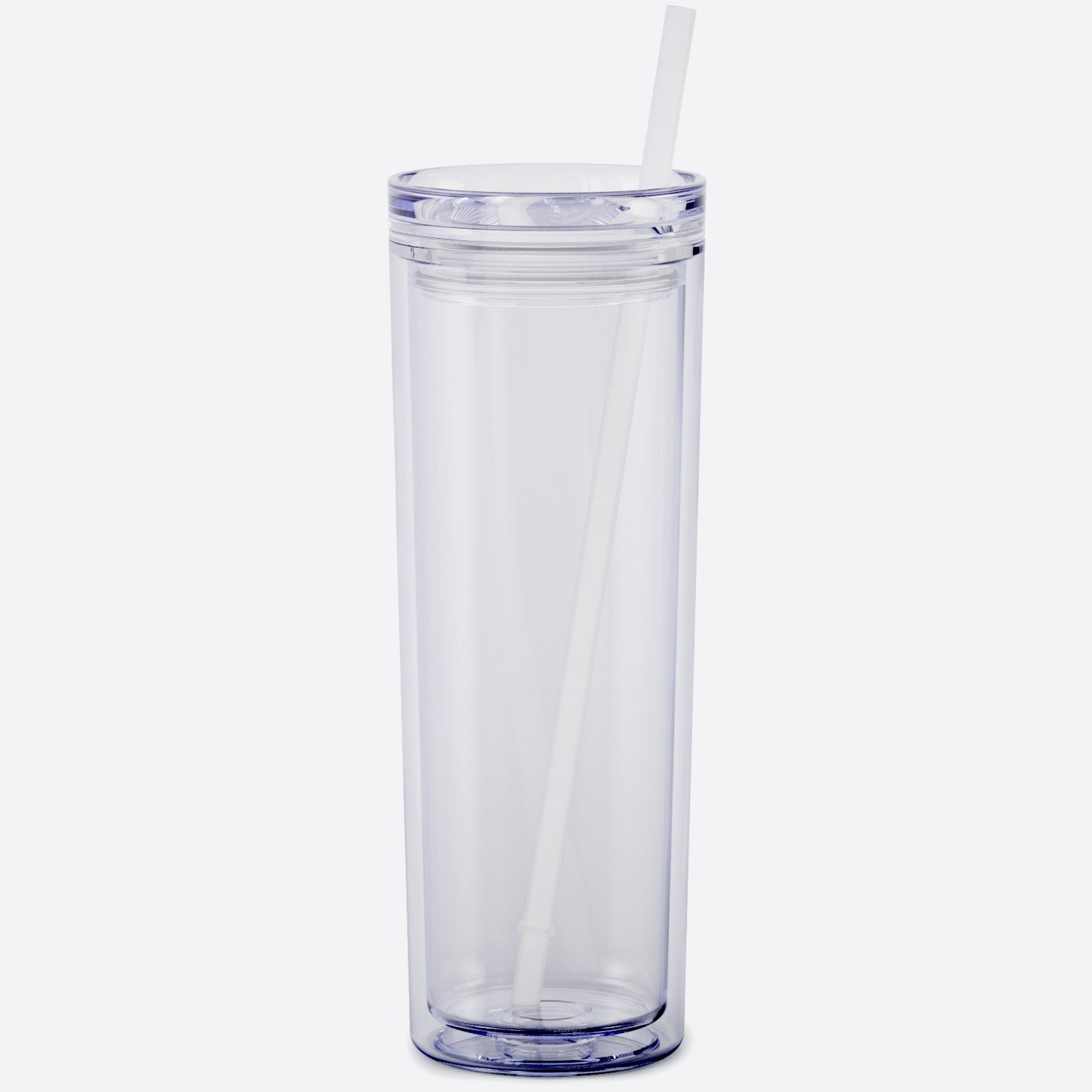 clear 18oz acrylic tumbler with straw and lid on white background