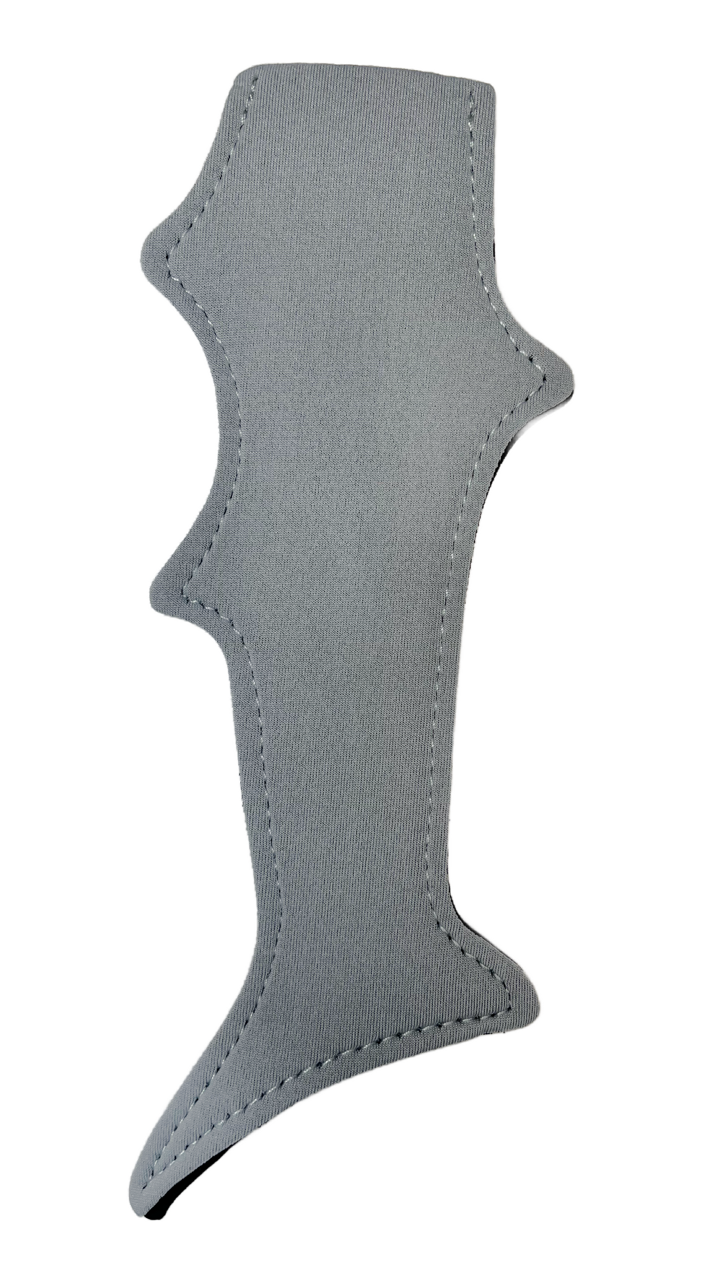 grey shark tail shaped neoprene freeze holder on white background