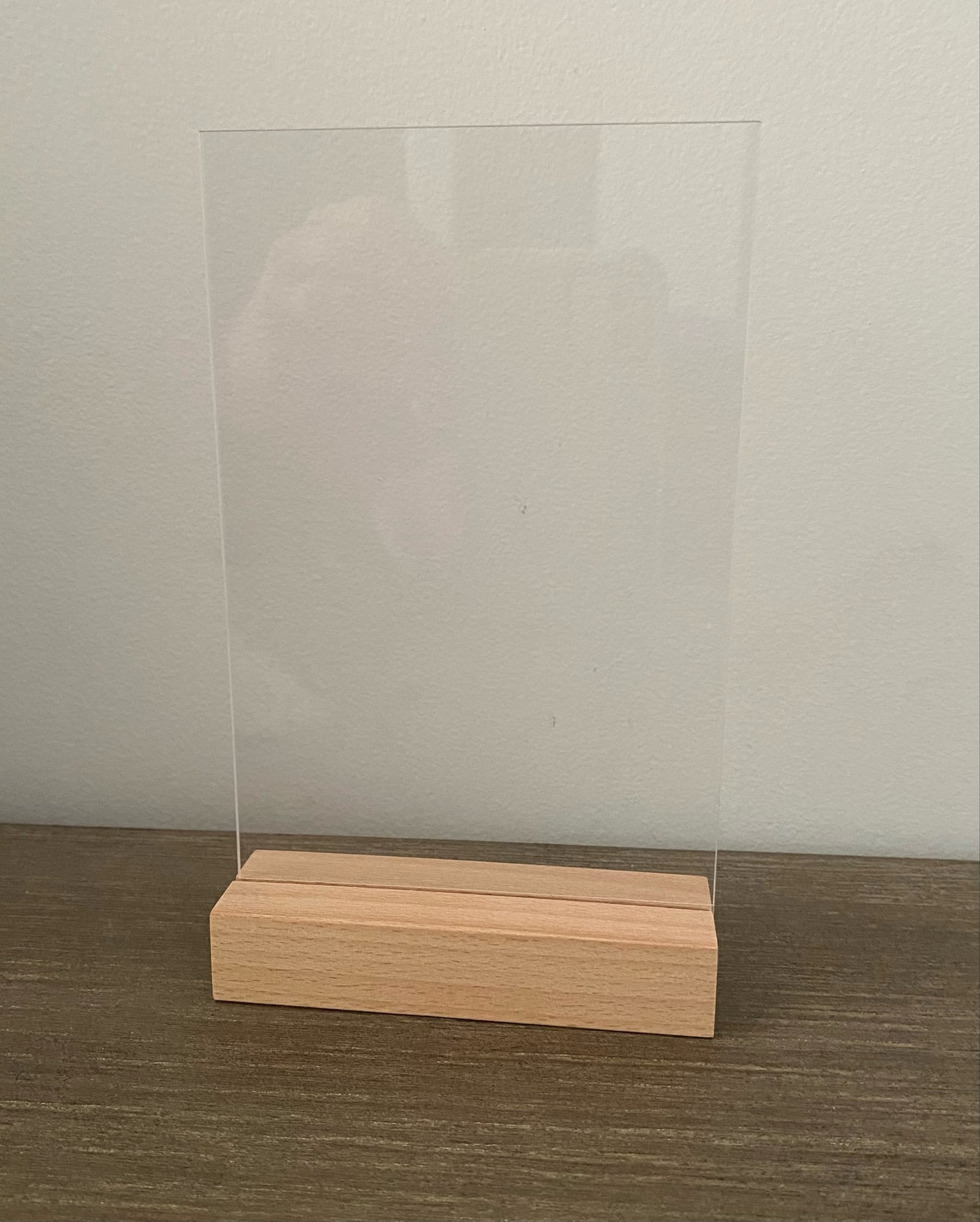 table top acrylic rectangle sign in wood base