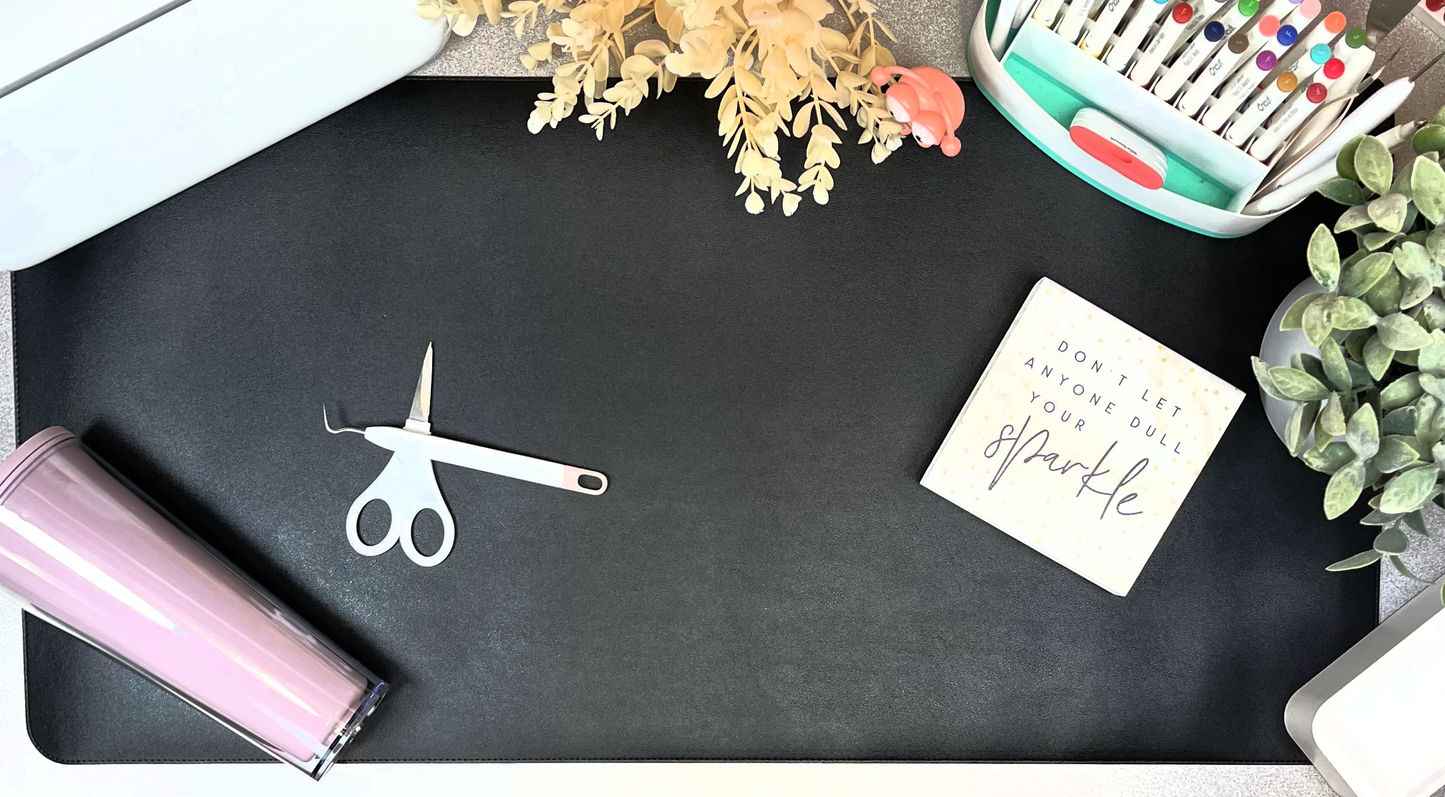 black desk mat with Cricut succours markers cute sign cutie