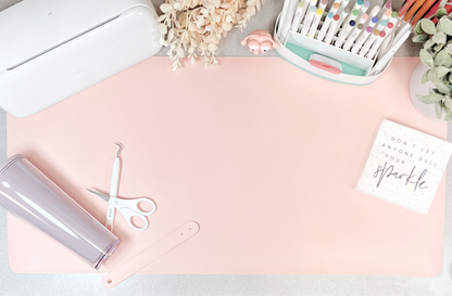 pink desk mat with Cricut succours markers cute sign cutie