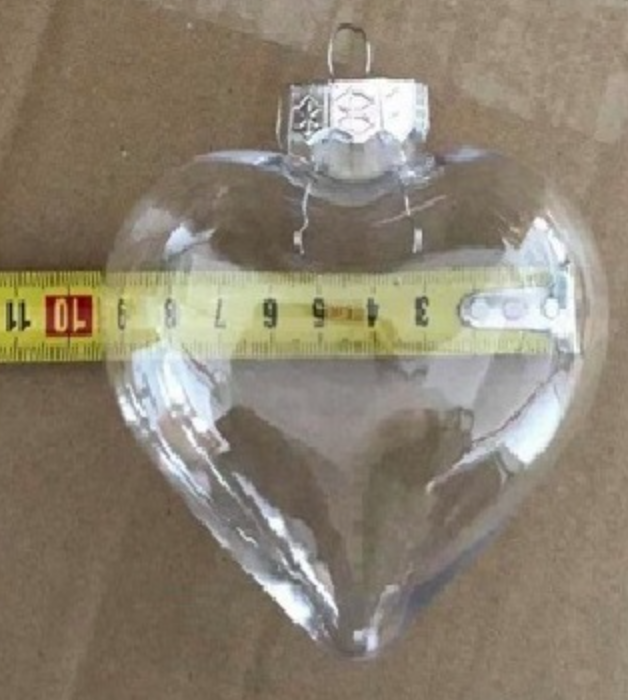 acrylic clear heart ornament with silver caps