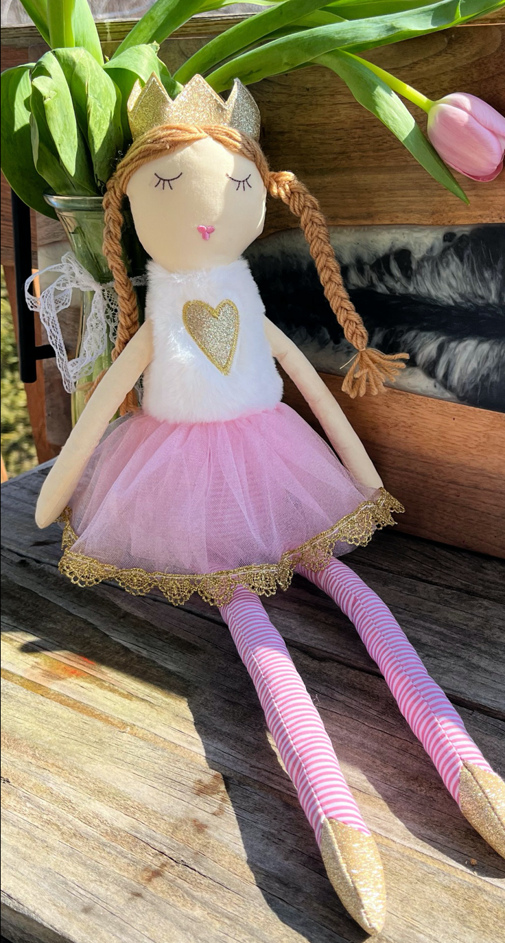 nordic style soft ballerina doll with pink tutu braided pig tails by pink tulips