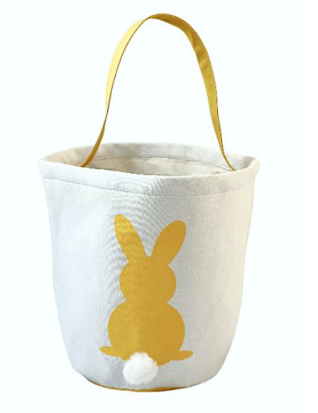 Yellow cotton tail Easter Bunny Basket on white background