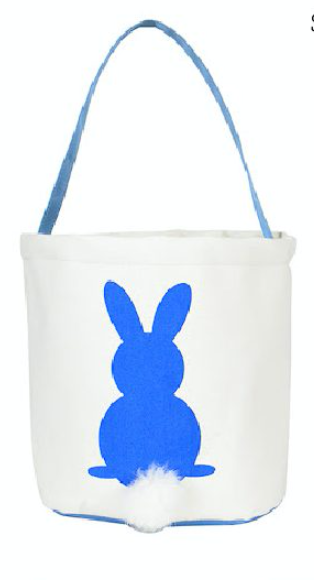 Blue cotton tail Easter Bunny Basket on white background