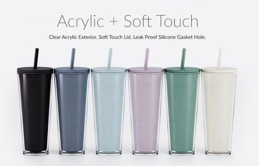 24oz tall tumblers with clear cover twist lids and straws black dusty blue sealgass mauve green white