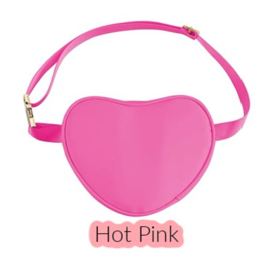 hot pink heart shaped belt bag with gold buckle on white background