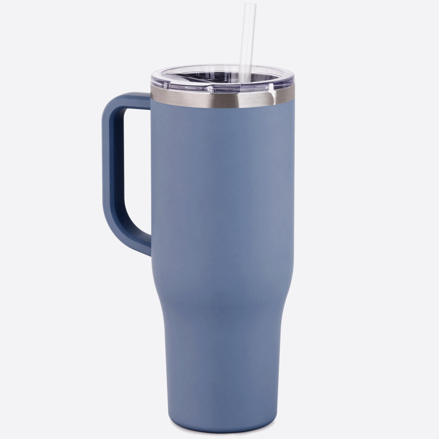 blue slate 40 oz stainless steel charger with handle slider lid and straw on white background