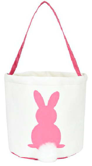 Pink cotton tail Easter Bunny Basket on white background