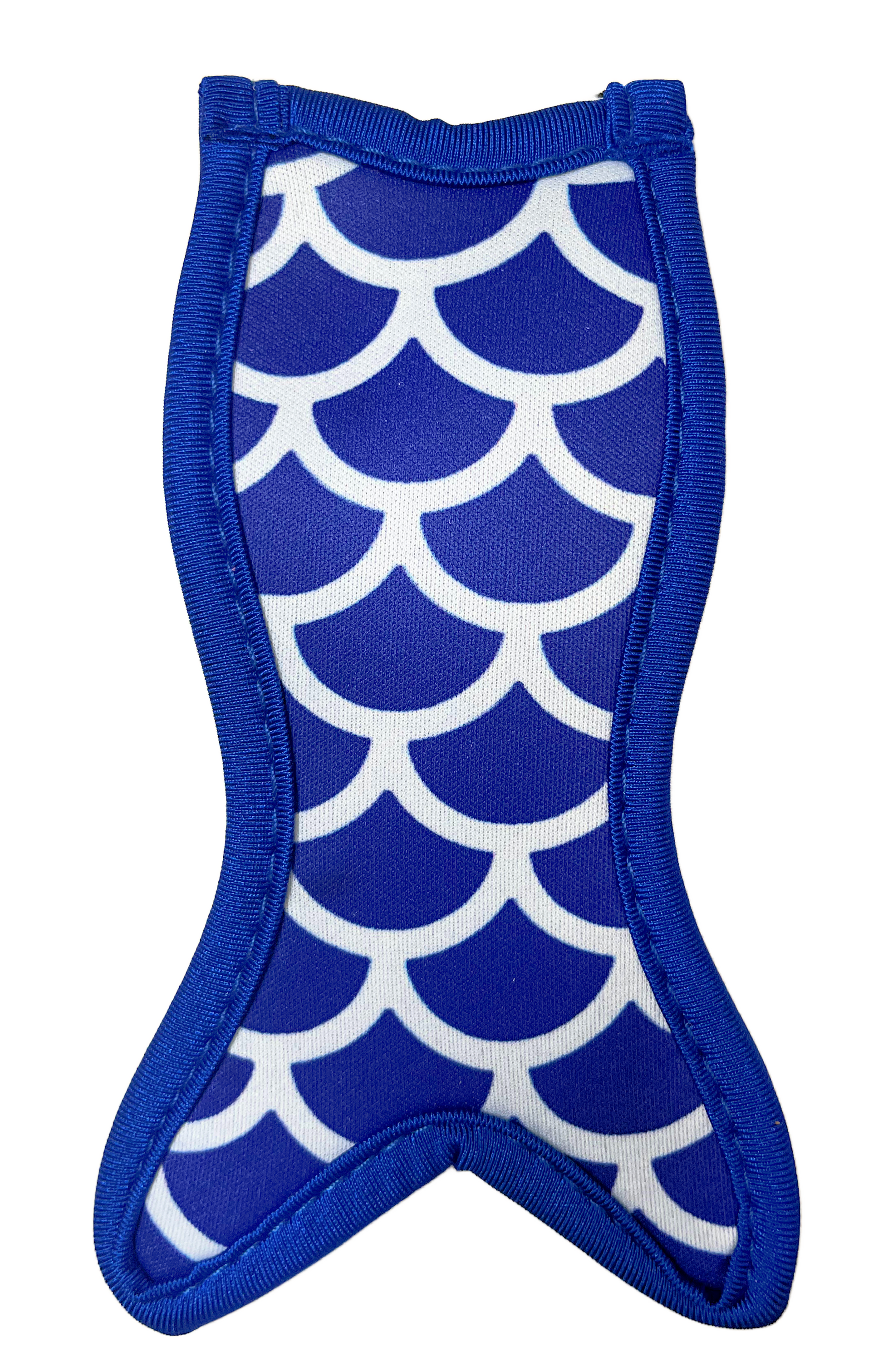 blue mermaid tail with white scale freeze holder on white background