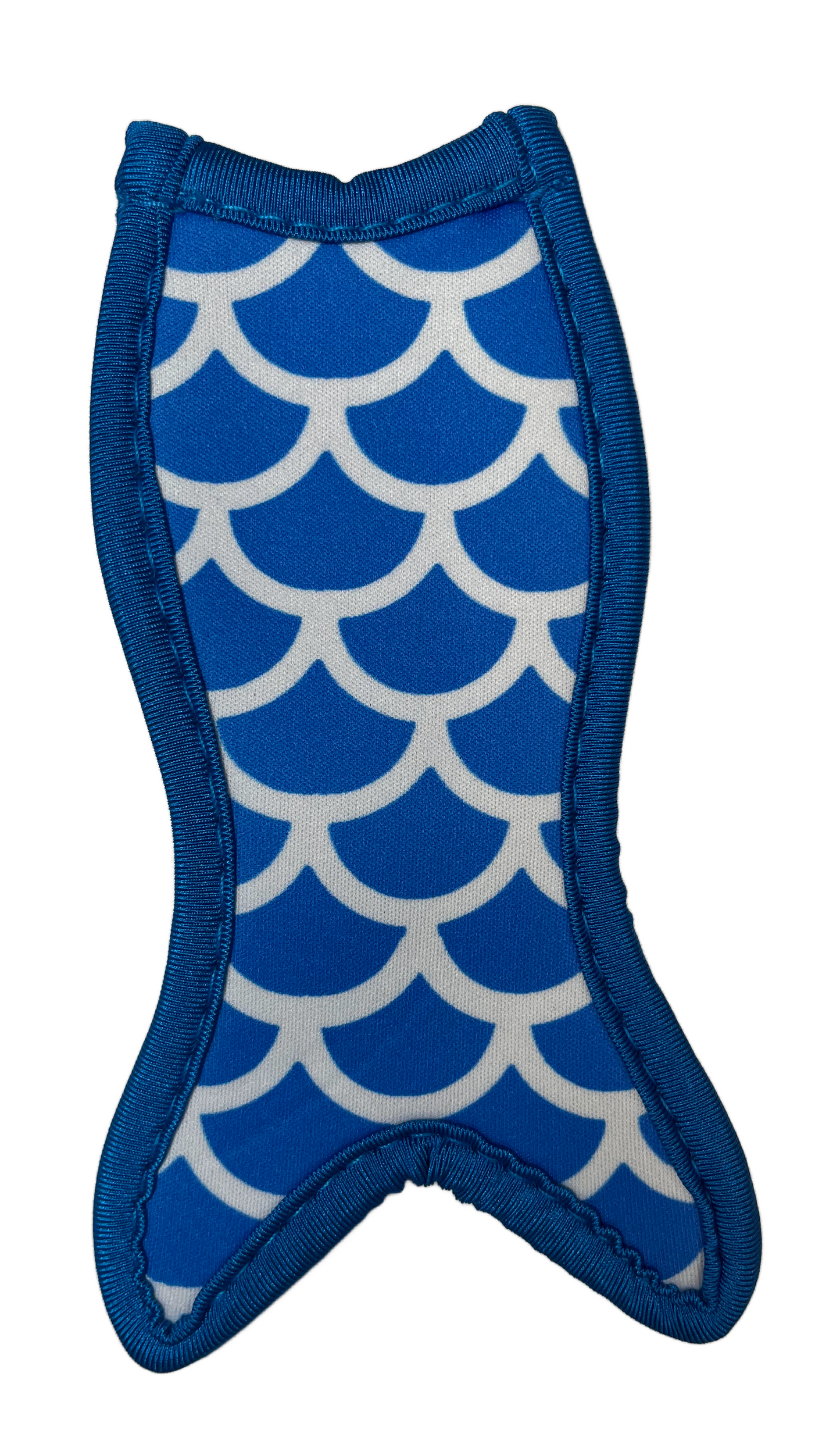 dark blue mermaid tail with white scale freeze holder on white background