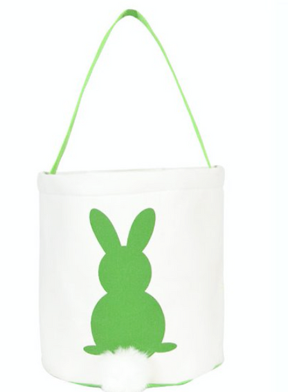 Green cotton tail Easter Bunny Basket on white background