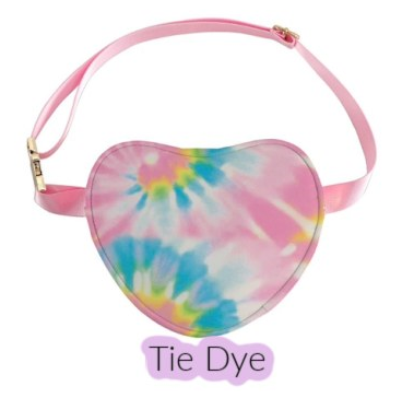 tie dye heart shaped belt bag with gold buckle on white background