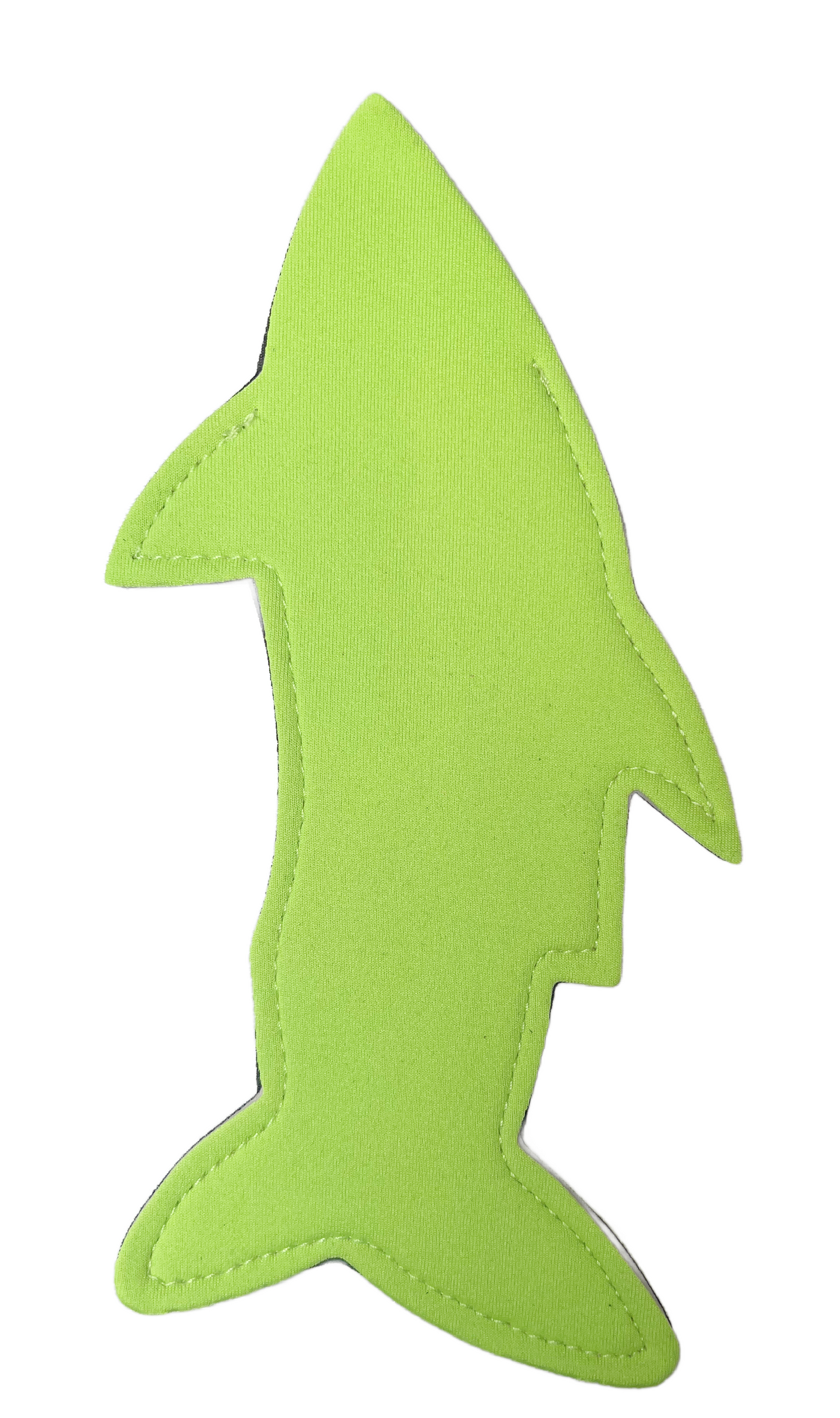 lime shark shaped neoprene freeze holder on white background