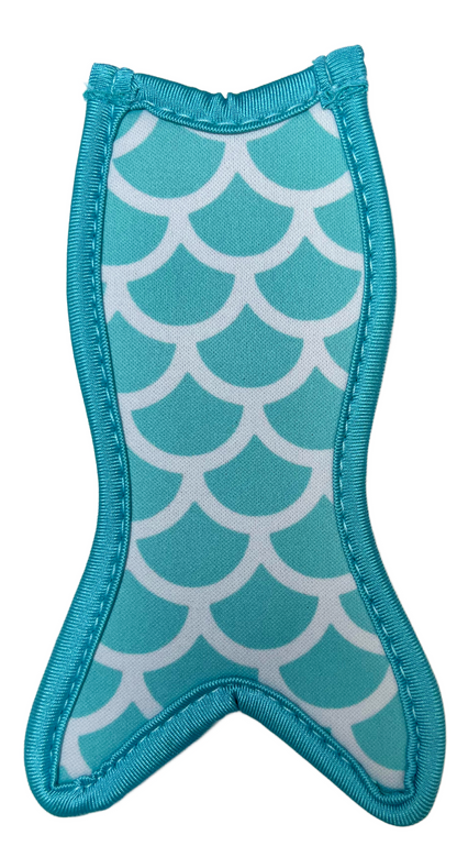 light blue mermaid tail with white scale freeze holder on white background