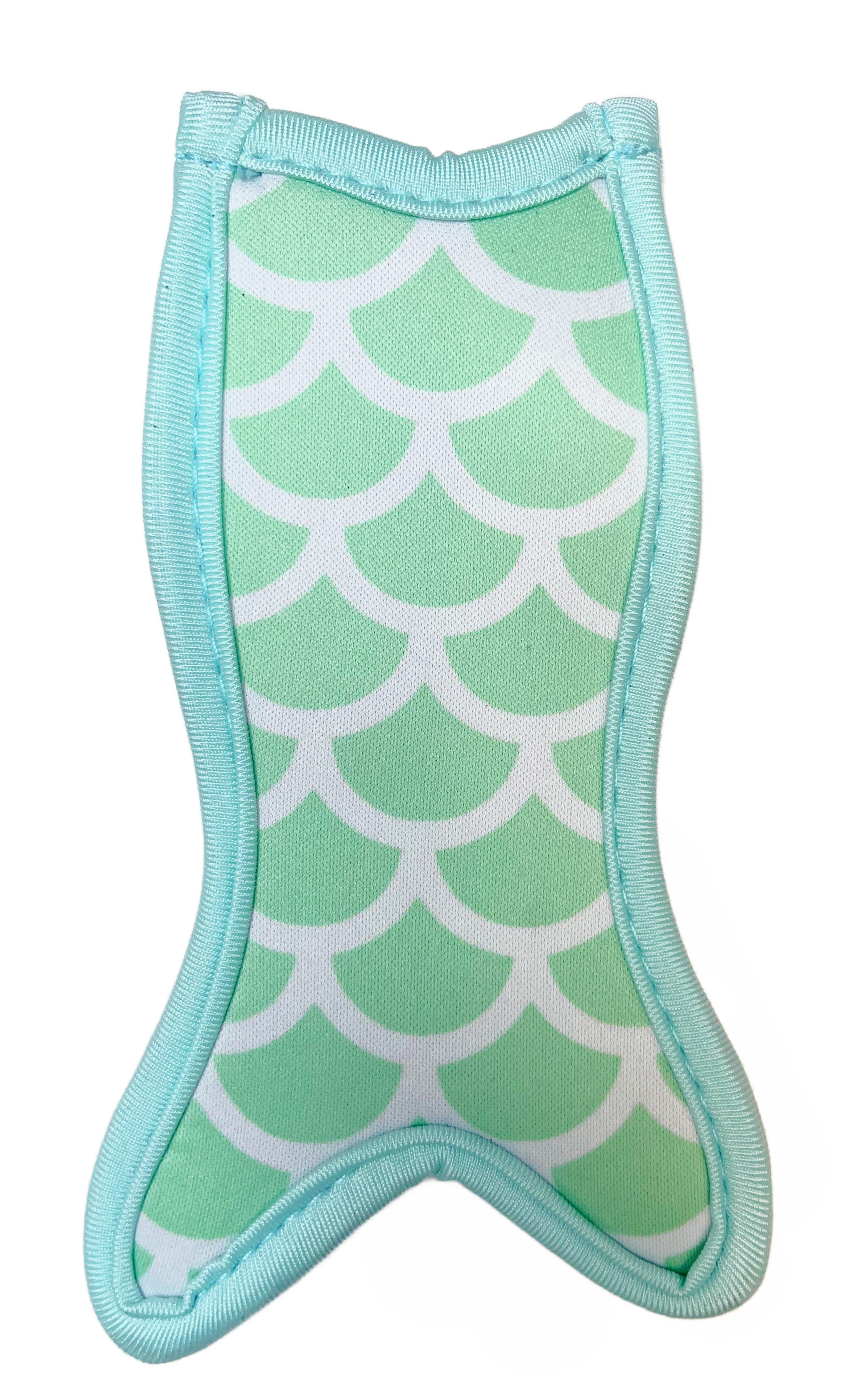 light blue mermaid tail with white scale freeze holder on white background