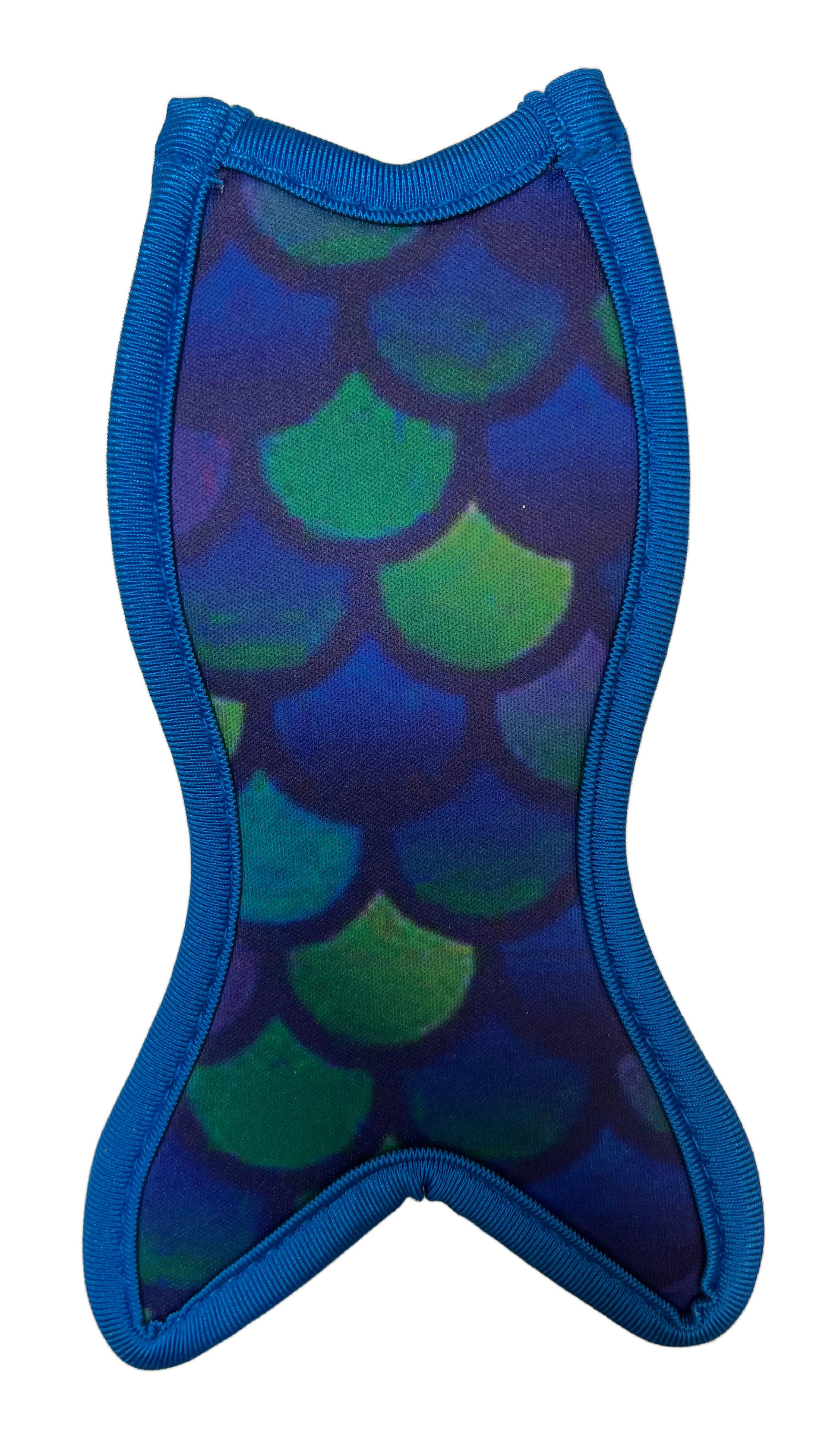 blue with colourful scales mermaid tail with  freeze holder on white background