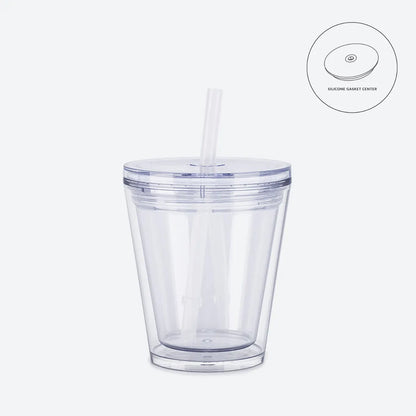 clear with clear lid straw 10oz kids acrylic tumbler with clear on white background