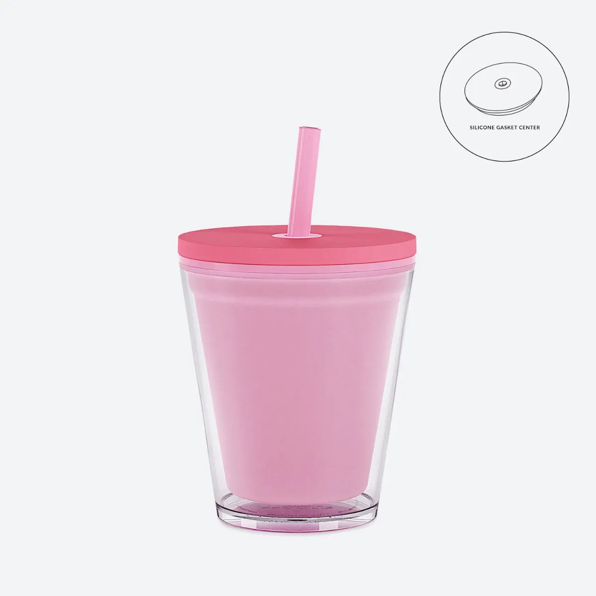 pink with pink lid straw 10oz kids acrylic tumbler with clear on white background 