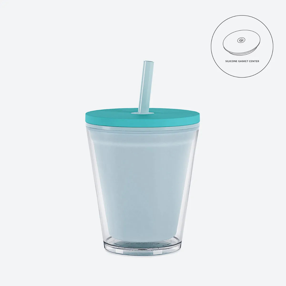 light blue with blue lid straw 10oz kids acrylic tumbler with clear on white background