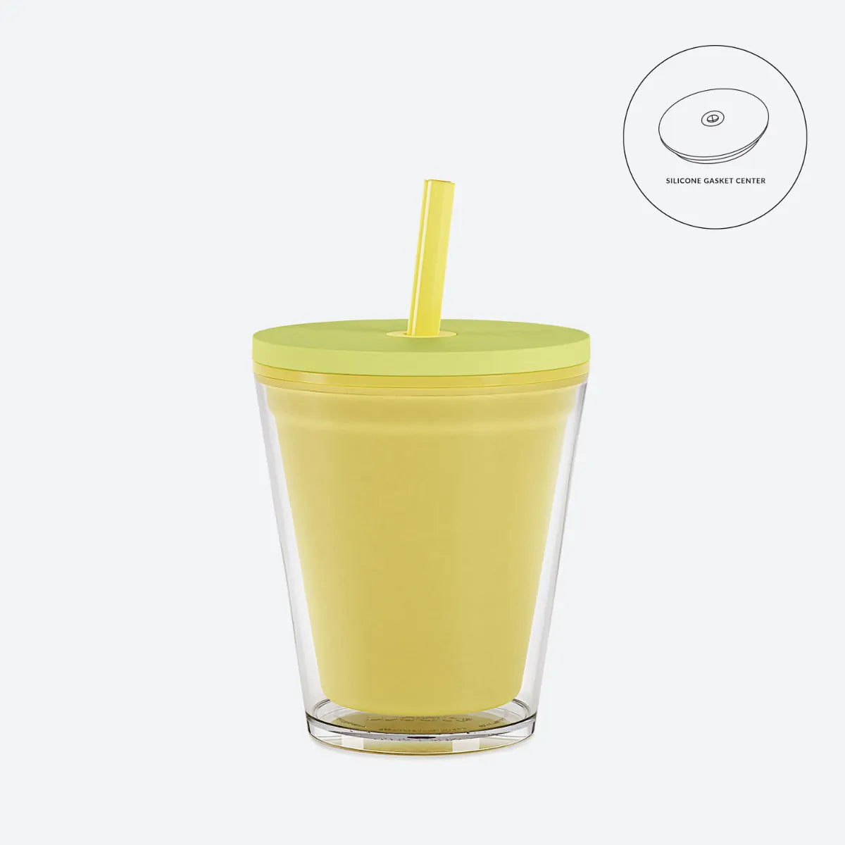 yellow with lime green lid straw 10oz kids acrylic tumbler with clear on white background