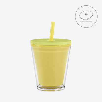 yellow with lime green lid straw 10oz kids acrylic tumbler with clear on white background