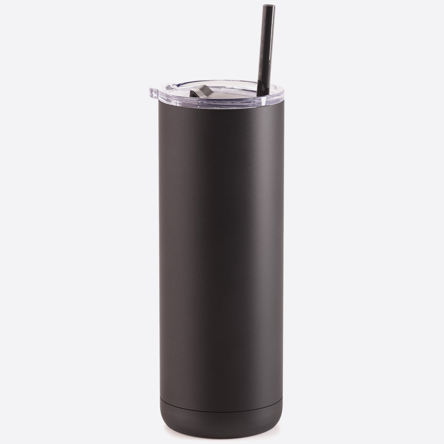 matte black 20 oz stainless steel  tumbler slider lid and straw on white background