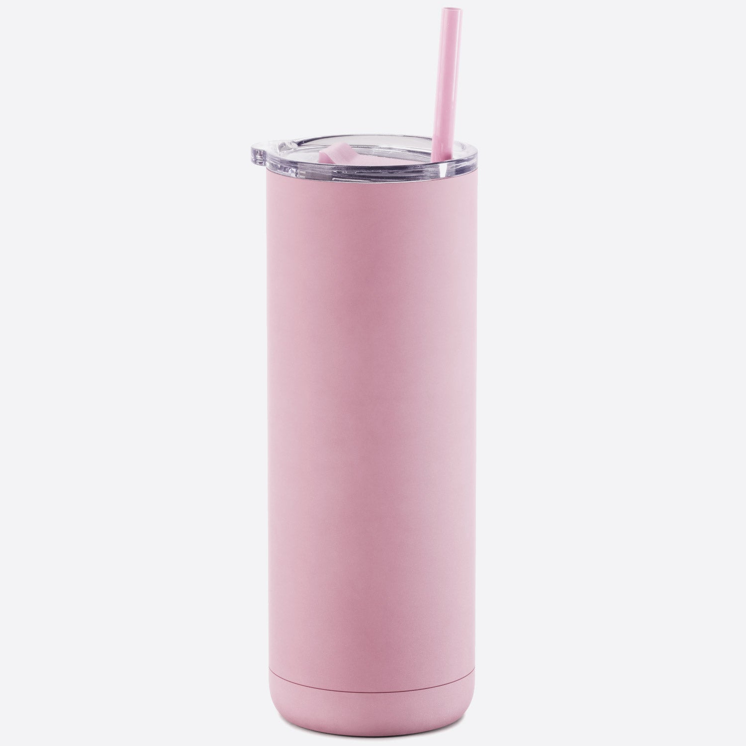 blush rose 20 oz stainless steel  tumbler slider lid and straw on white background