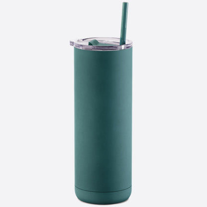 teal 20 oz stainless steel  tumbler slider lid and straw on white background