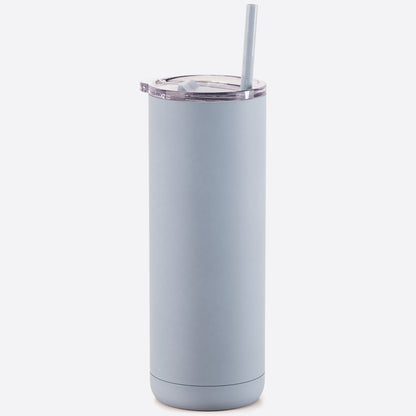 dusty blue 20 oz stainless steel  tumbler slider lid and straw on white background