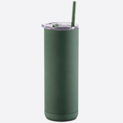 pine 20 oz stainless steel  tumbler slider lid and straw on white background