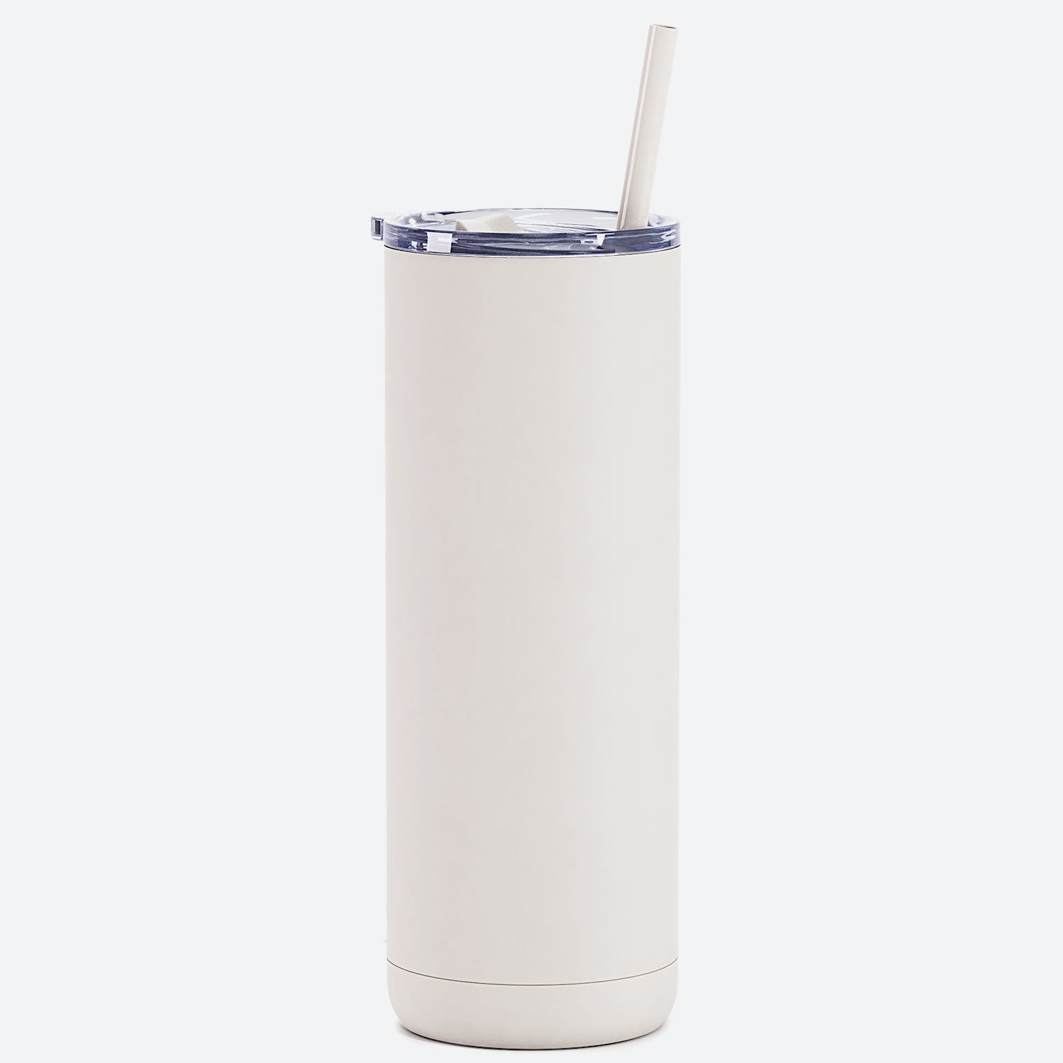 white onyx 20 oz stainless steel  tumbler slider lid and straw on white background