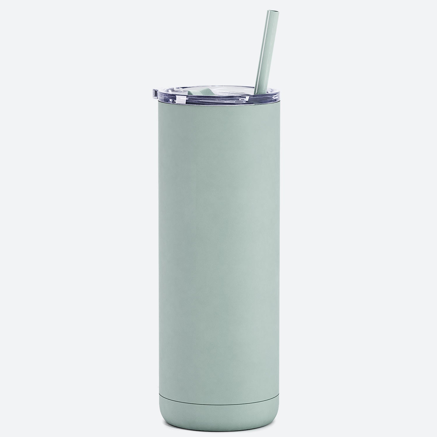 sage 20 oz stainless steel  tumbler slider lid and straw on white background