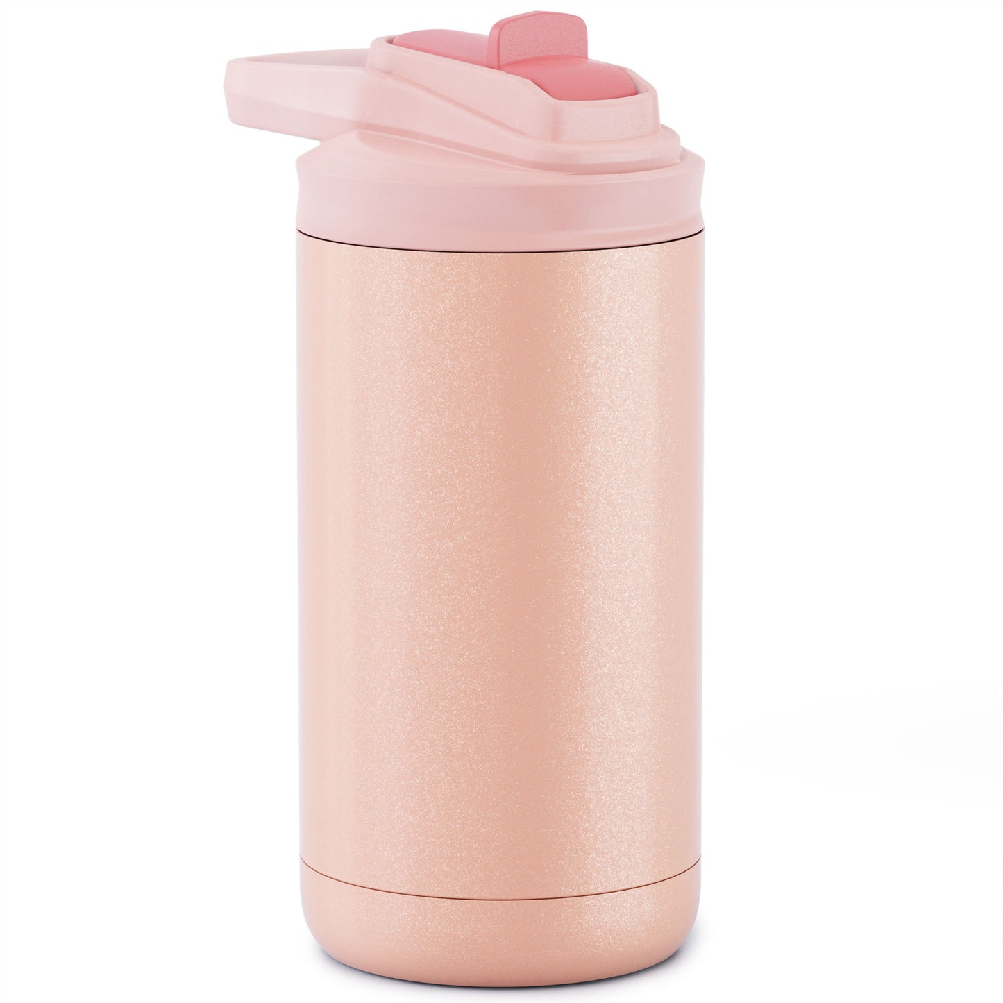 glitter blush  12oz stainless steel kid maker tumbler with screw on flip lid white background 