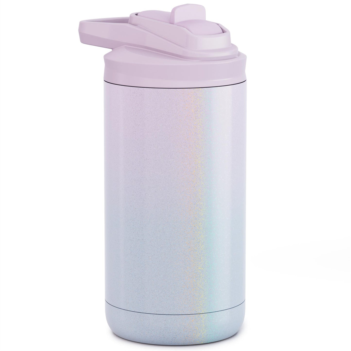 ombre pink and blue magic mist  12oz stainless steel kid maker tumbler with screw on flip lid white background 