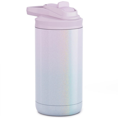 ombre pink and blue magic mist  12oz stainless steel kid maker tumbler with screw on flip lid white background 