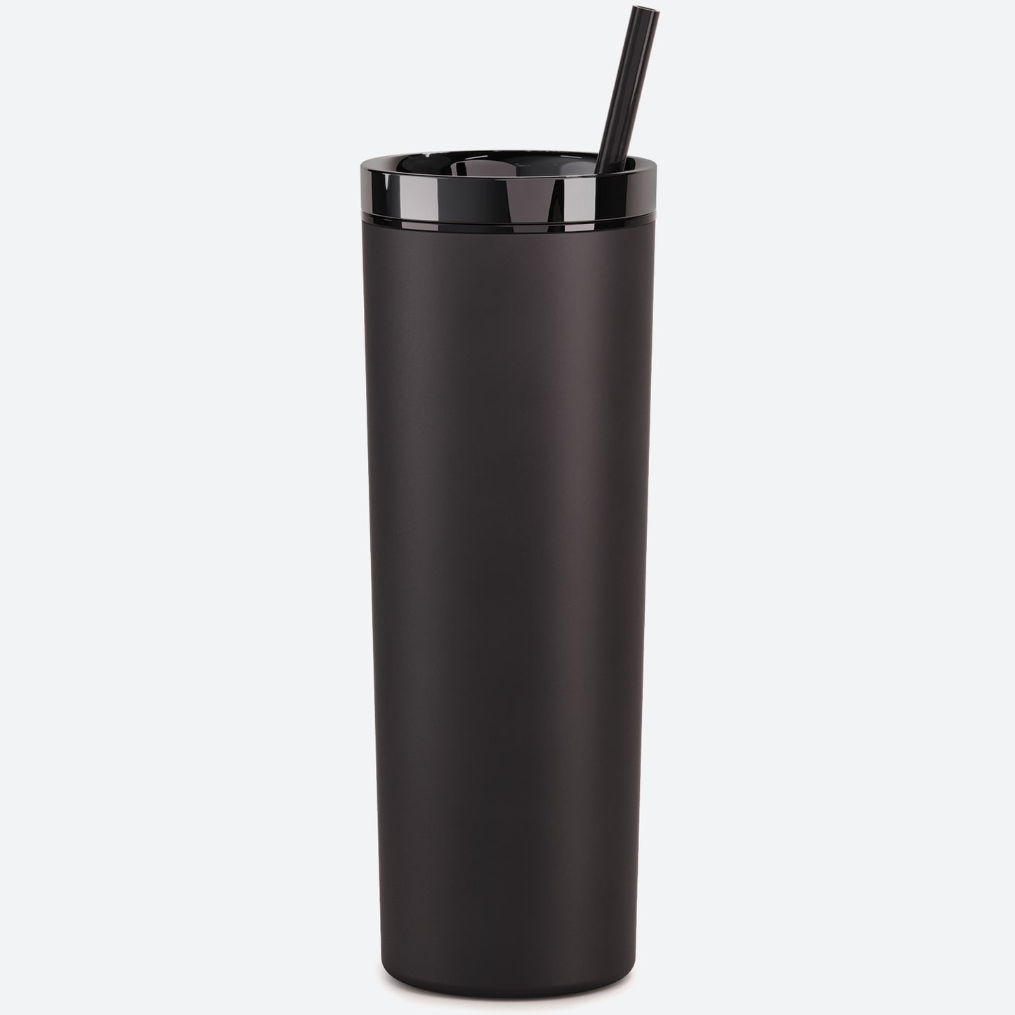 black with  mirror lid 18oz acrylic tumbler with straw and lid on white background 