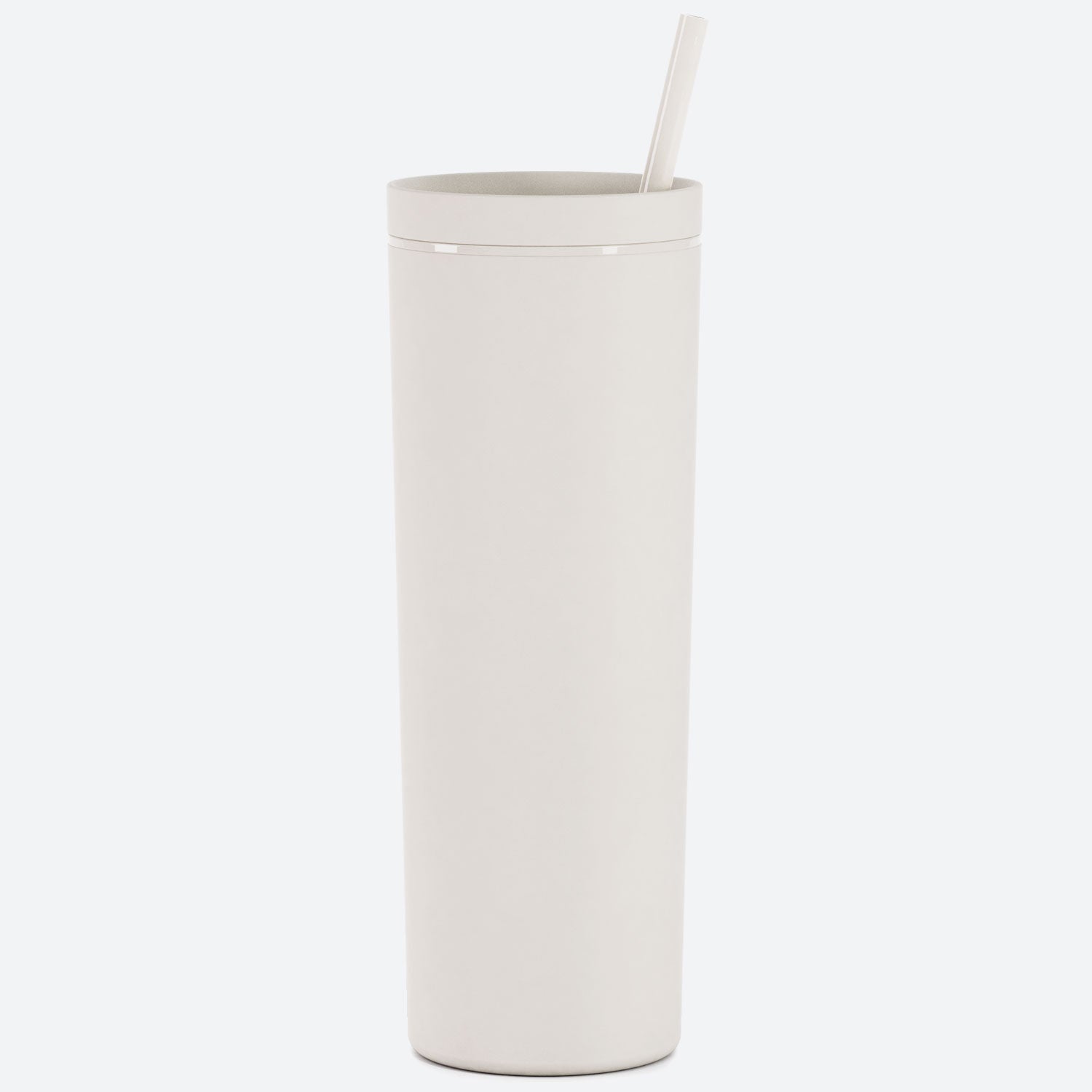 white onyx 18oz acrylic tumbler with straw and lid on white background 