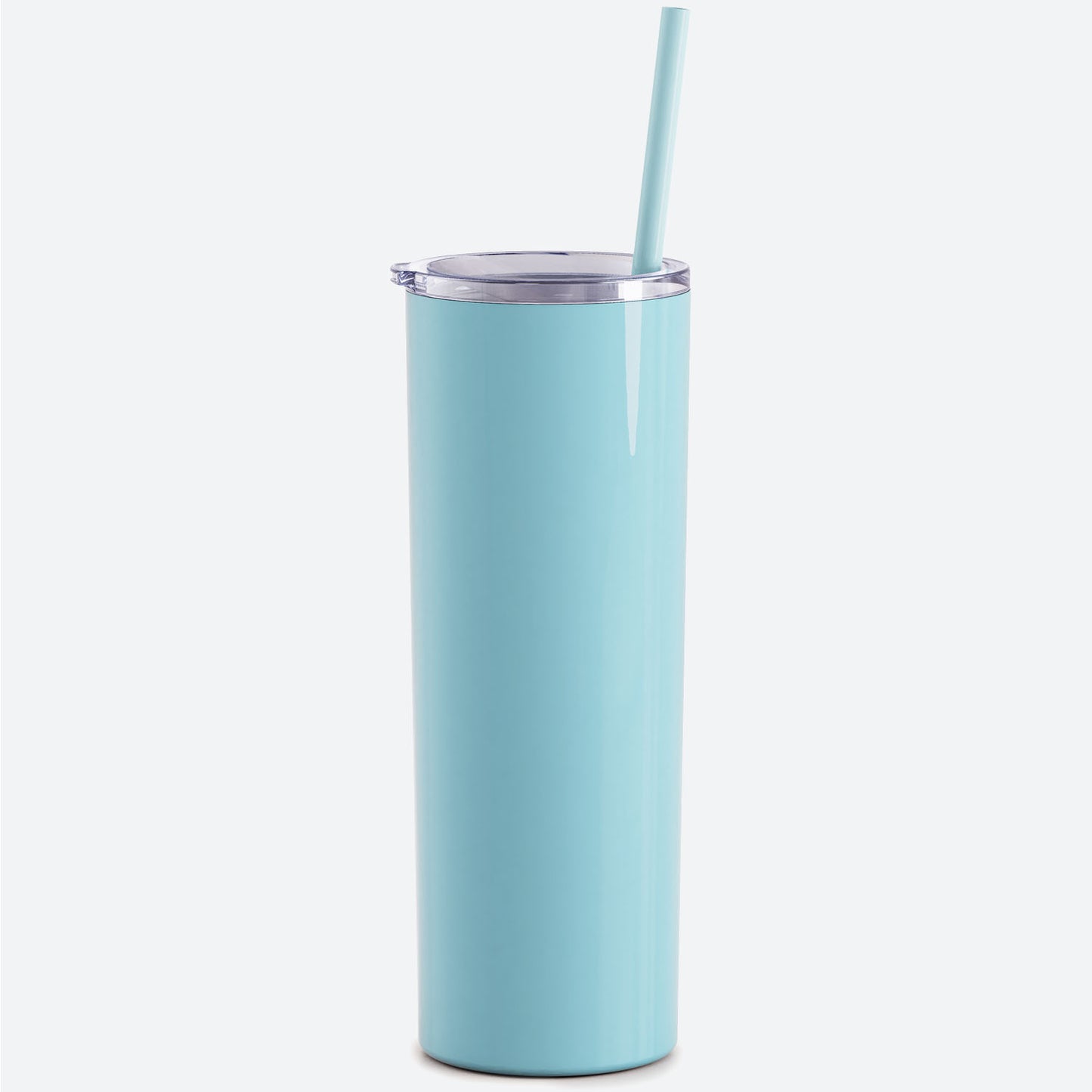 Seafoam skinny steel 20oz stainless tumbler with straw on white background 