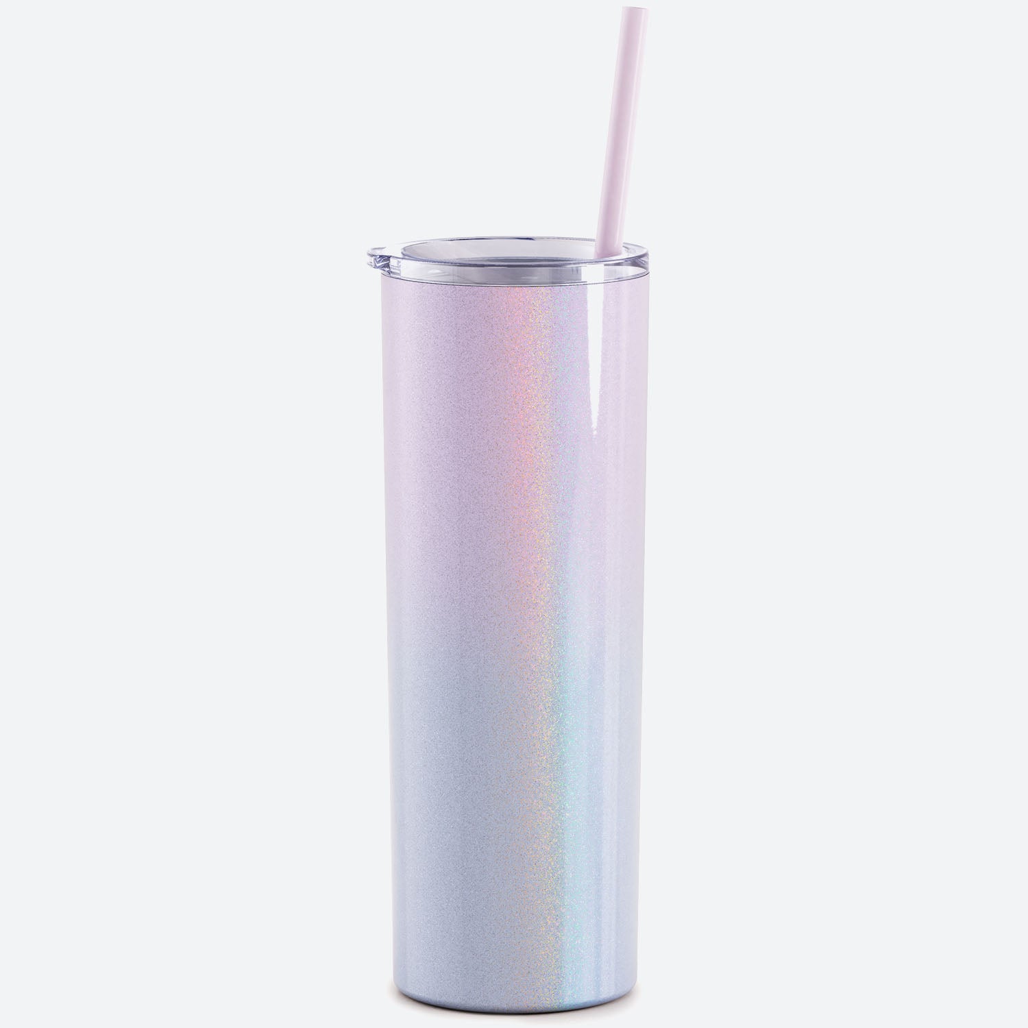 ombre blue and pink magic mist skinny steel 20oz stainless tumbler with straw on white background 