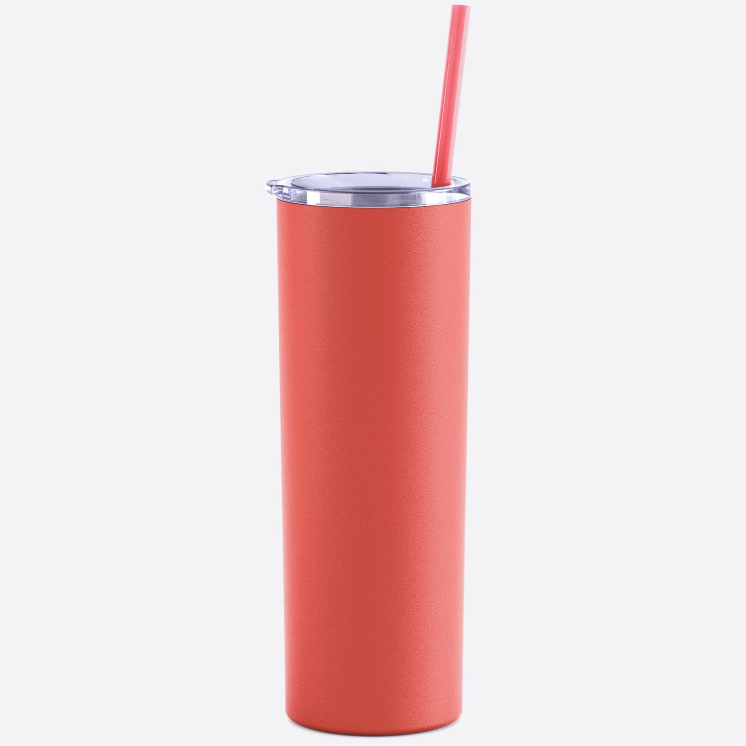 sugar coral skinny steel 20oz stainless tumbler with straw on white background 