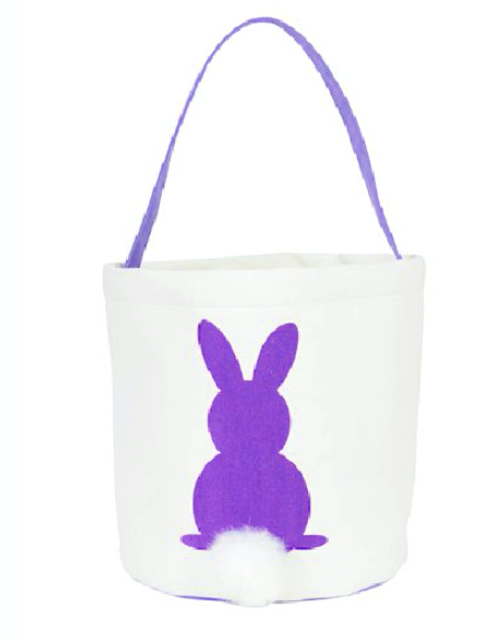 Purple cotton tail Easter Bunny Basket on white background