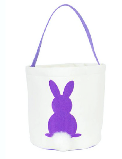 Purple cotton tail Easter Bunny Basket on white background