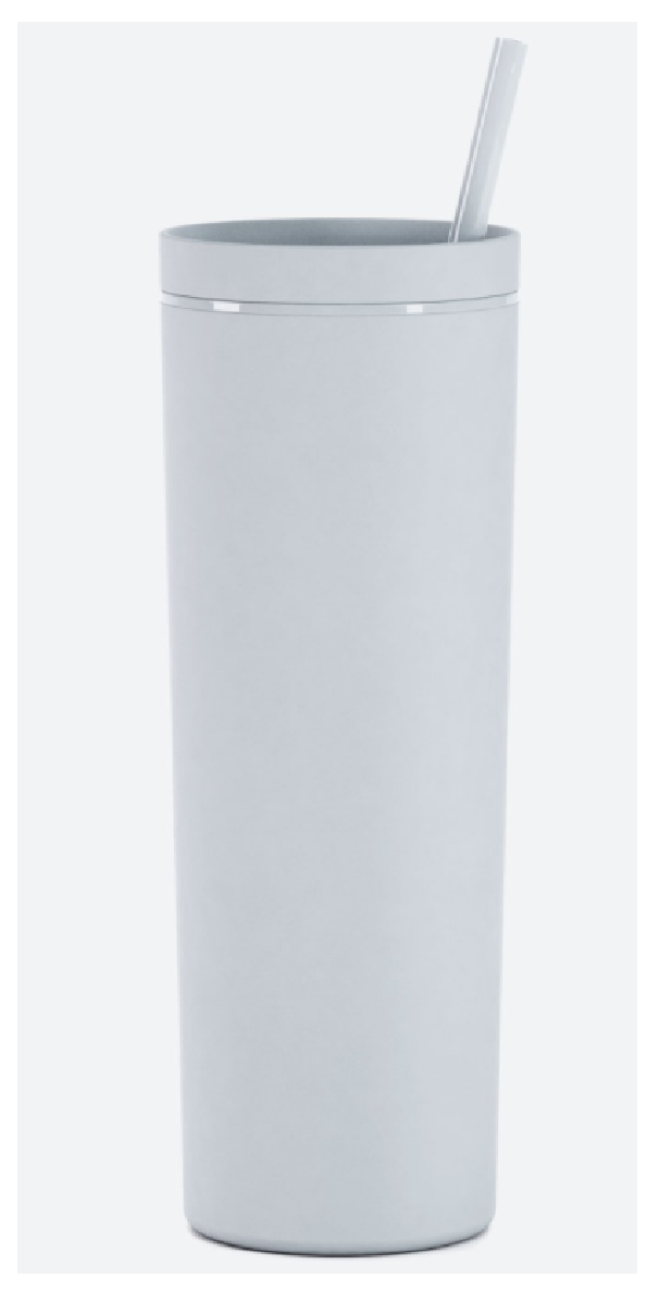 silver lake 18oz acrylic tumbler with straw and lid on white background 