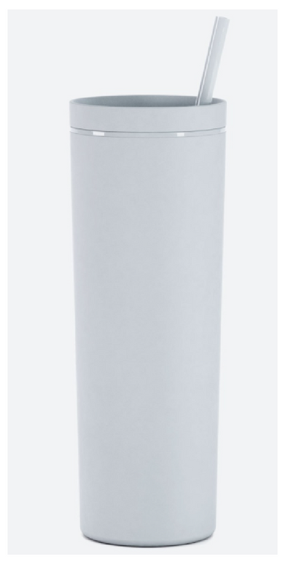 silver lake 18oz acrylic tumbler with straw and lid on white background 