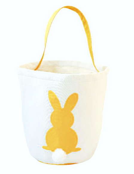 Yellow cotton tail Easter Bunny Basket on white background